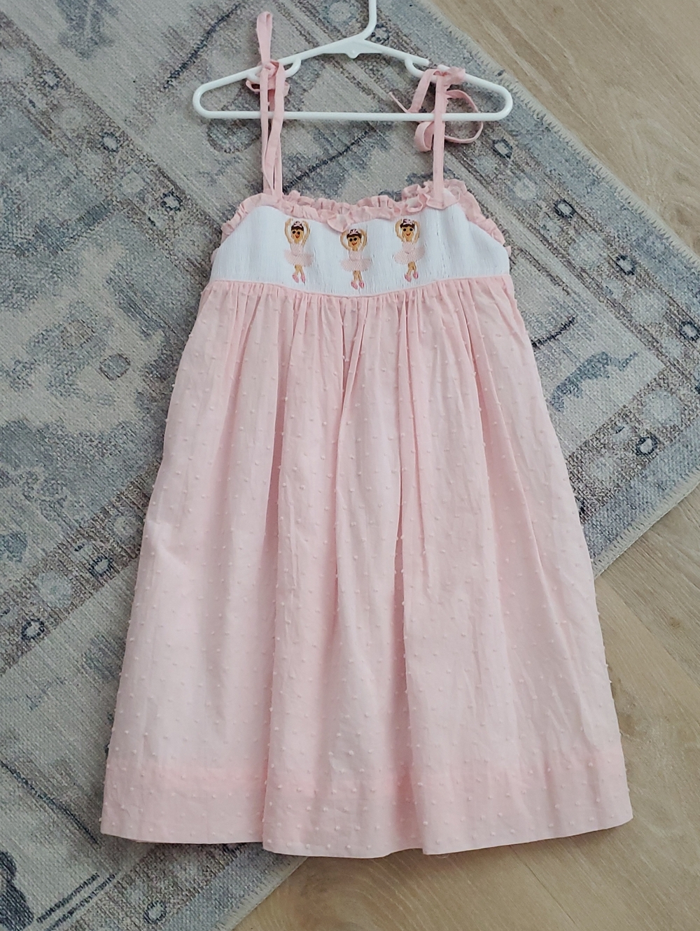 Smockingbird Girls Smocked Embroidered Ballerina Ballet Swiss Dot Pink Dress Sz5